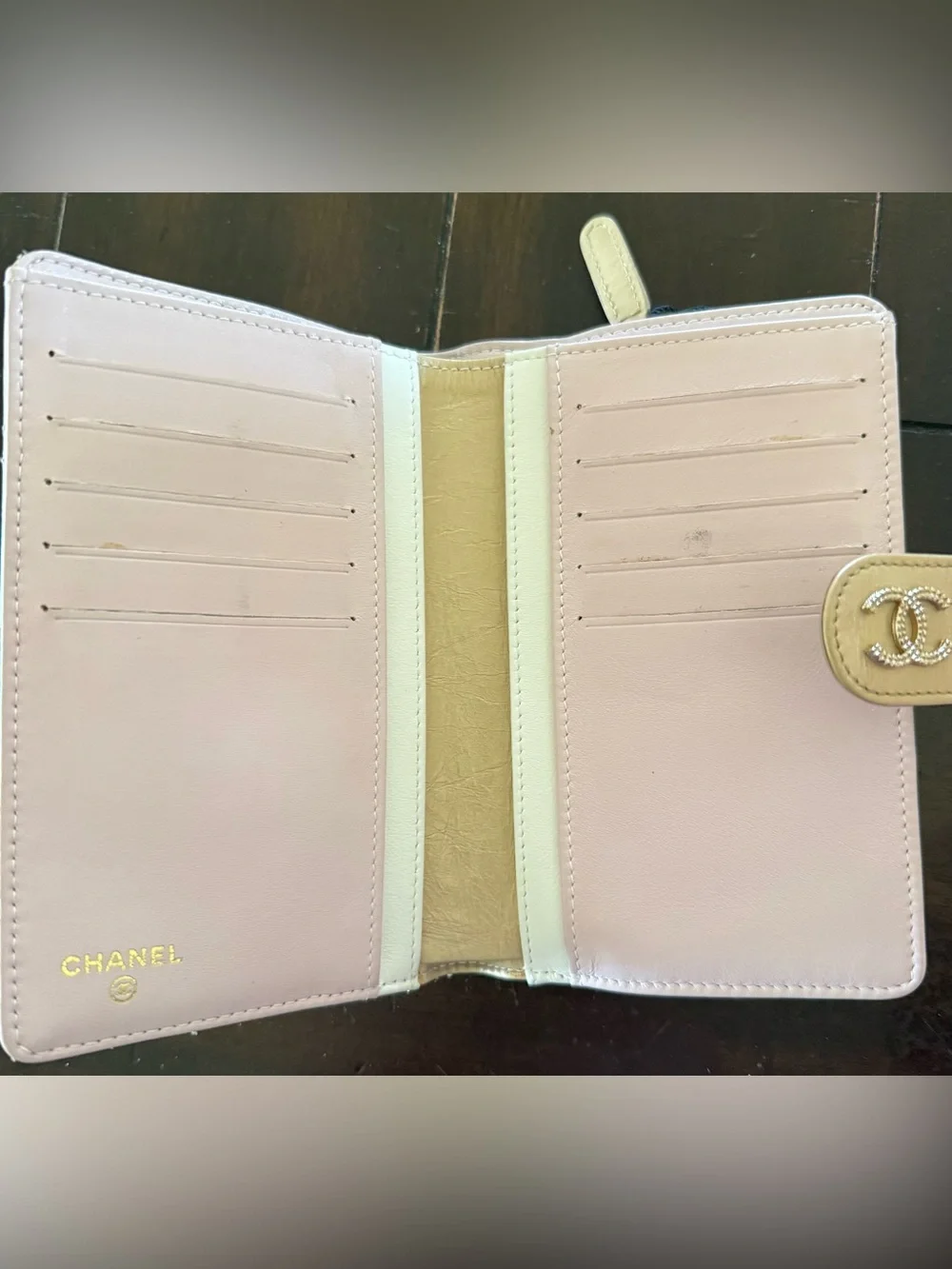 CHANEL Matelasse Compact Wallet Leather Metallic Gold CC Black Card